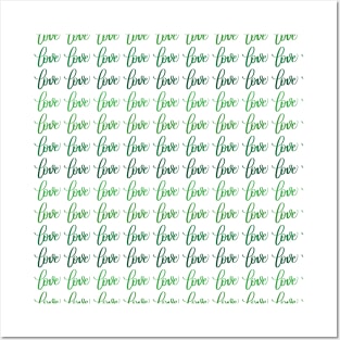 Love in Green Gradient Pattern Modern Calligraphy Lettering Posters and Art